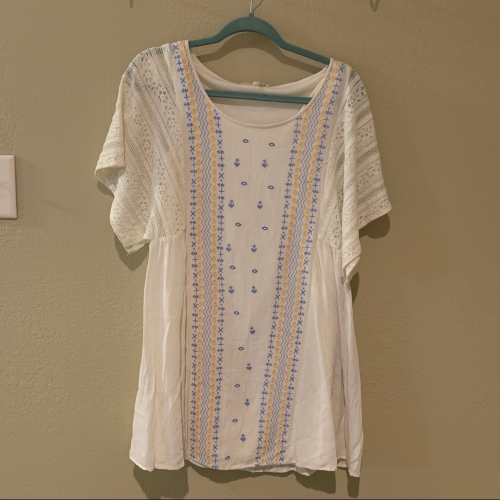 Cream Smock Embroidered Dress
